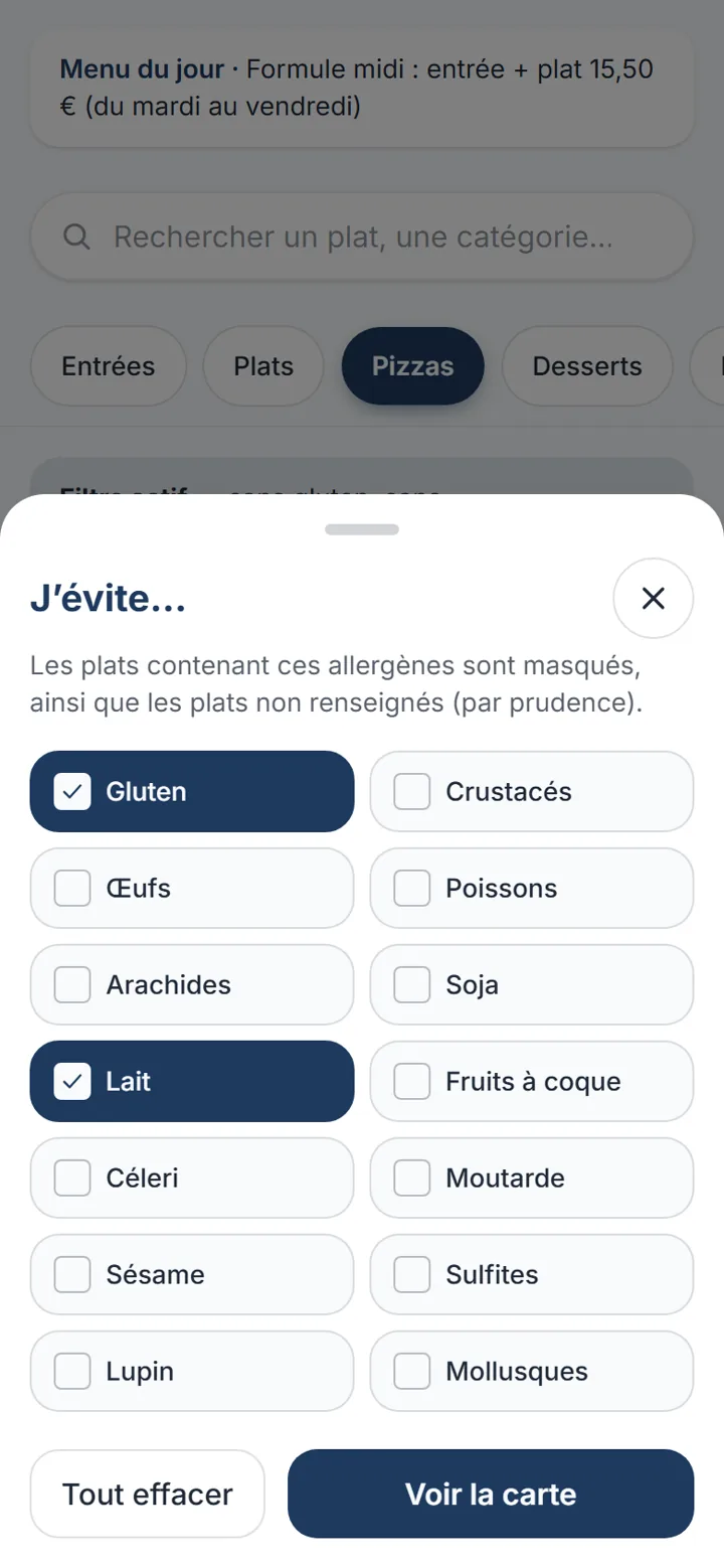 Le filtre des 14 allergènes